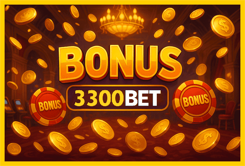 Imagem promovendo bônus 3300BET com recompensas imperdíveis.